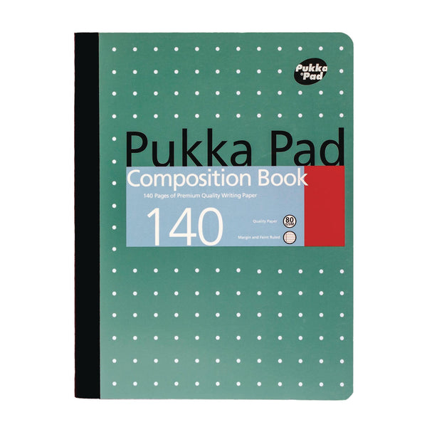 PUKKA PAD® Composition Book, Medium/College Rule, Metallic Green with White Dots Cover, (70) 9.75 x 7.5 Sheets, 4/Pack (PUK8796MET) Pack of 4