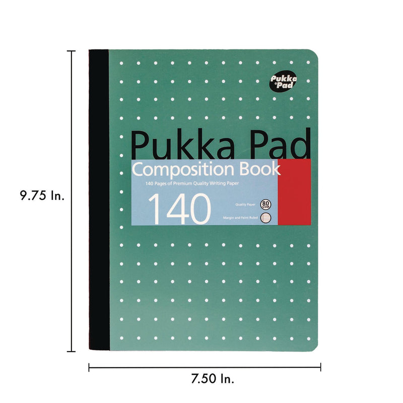 PUKKA PAD® Composition Book, Medium/College Rule, Metallic Green with White Dots Cover, (70) 9.75 x 7.5 Sheets, 4/Pack (PUK8796MET) Pack of 4