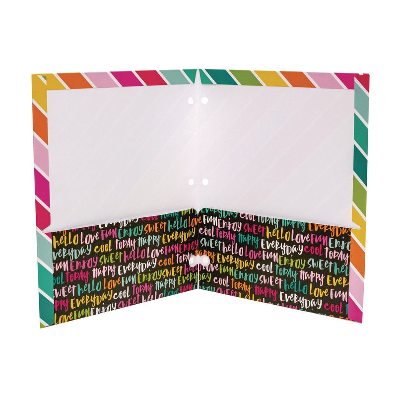Two-Pocket Portfolio Folder, 1" Capacity, 9.6 x 11.9, Brush Strokes/Llamas/Stripes, 6/Pack (PUK9097CD) Pack of 6