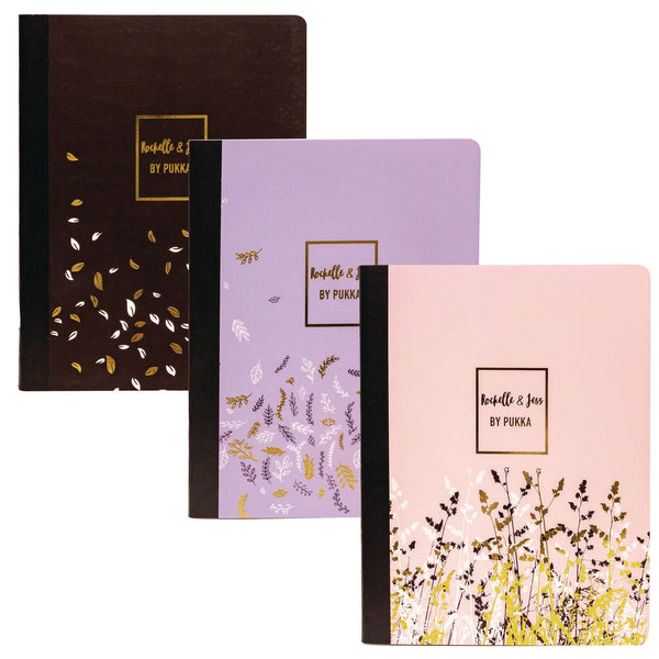PUKKA PAD® Composition Book, Medium/College Rule, Assorted Floral Covers, (70) 9.75 x 7.5 Sheets, 3/Pack (PUK9107ROC) Pack of 3