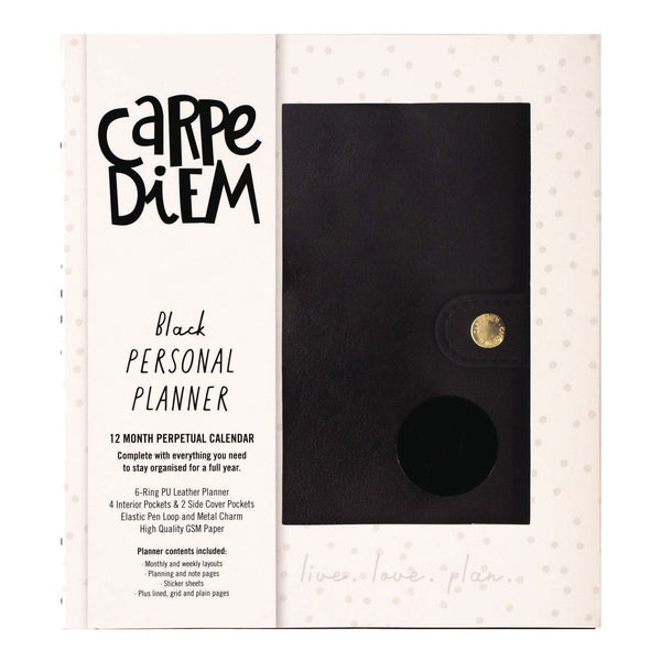 Personal Planner, 7.48 x 6.42, Black Cover, 12-Month, Undated (PUK9110CD) Each