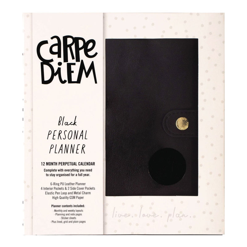 Personal Planner, 7.48 x 6.42, Black Cover, 12-Month, Undated (PUK9110CD) Each