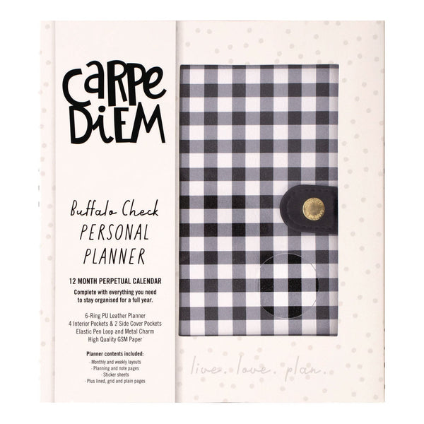 Personal Planner, Chequered, 7.48 x 6.42, Black/White Cover, 12-Month, Undated (PUK9183CD) Each