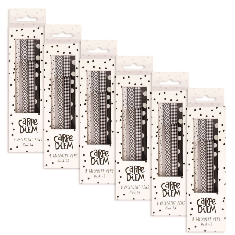 PUKKA PAD® Carpe Diem Ballpoint Pen, Stick, Medium 0.7 mm, Black Ink, Assorted Black Collection, 4 Pens/Pack, 6 Packs/Box (PUK9229CD) Box of 24