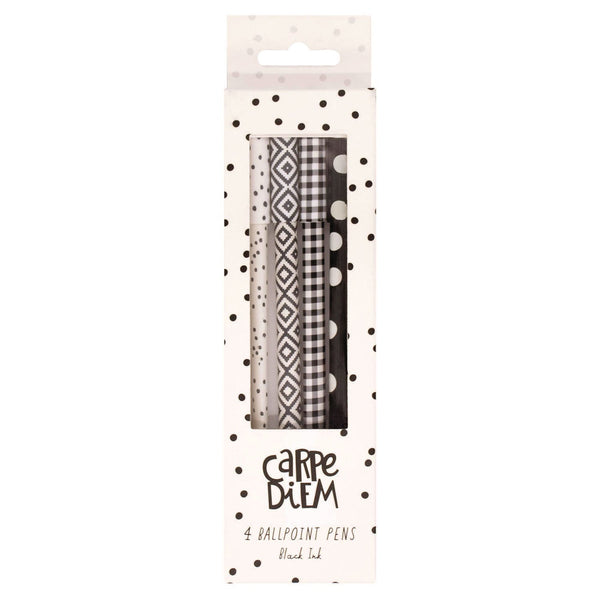 PUKKA PAD® Carpe Diem Ballpoint Pen, Stick, Medium 0.7 mm, Black Ink, Assorted Black Collection, 4 Pens/Pack, 6 Packs/Box (PUK9229CD) Box of 24