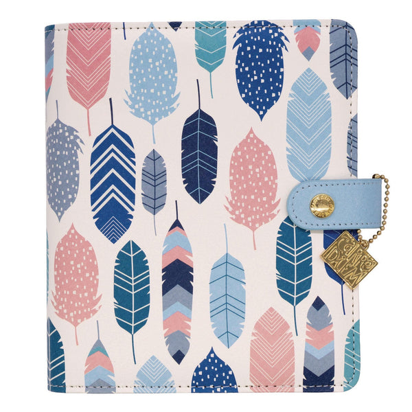 Personal Planner, Feathers, 7.48 x 6.42, Blue/Cream/Pink Cover, 12-Month, Undated (PUK9210CD) Each