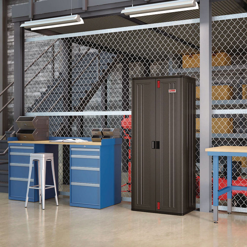Suncast Commercial® Tall Storage Cabinet, Five Shelves: One Fixed, Four Adjustable, 30" x 20.25" x 72", Gray (SUABMCCPD7204) Each