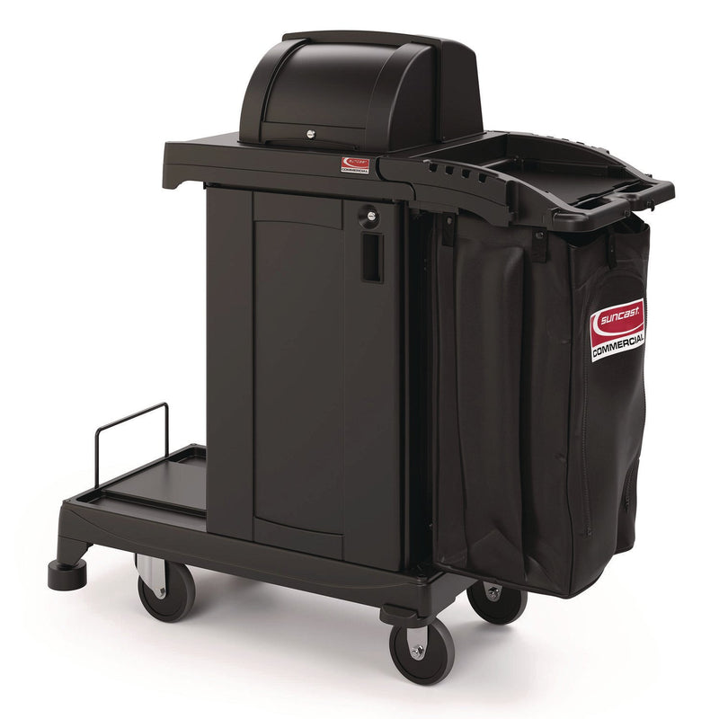 Suncast Commercial® High Security Housekeeping Cart, Plastic, 1 Shelf, 3 Bins, 23.19 x 53.23 x 53.02, Black (SUACCH255A) Each