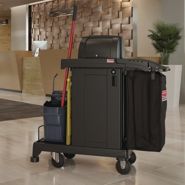 Suncast Commercial® High Security Housekeeping Cart, Plastic, 1 Shelf, 3 Bins, 23.19 x 53.23 x 53.02, Black (SUACCH255A) Each