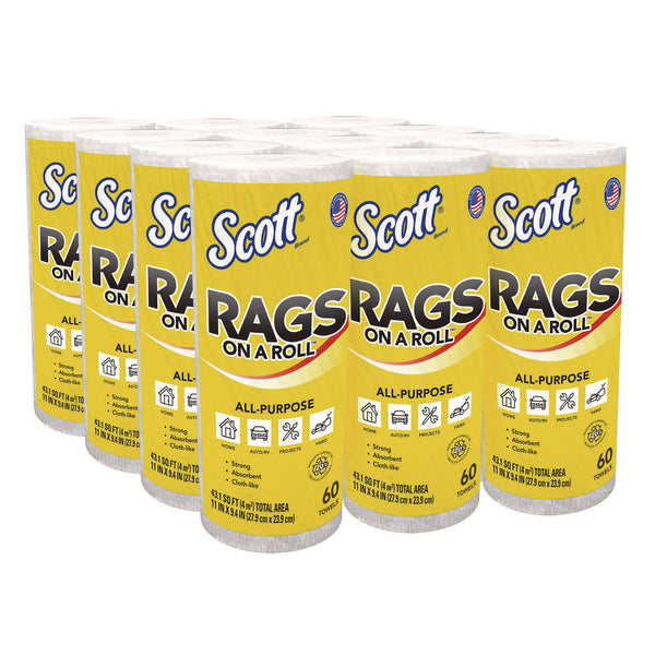 Scott® Rags On A Roll, 1-Ply, 9.4 x 11, White, 60/Roll, 12 Rolls/Carton (KCC54992) Case of 12