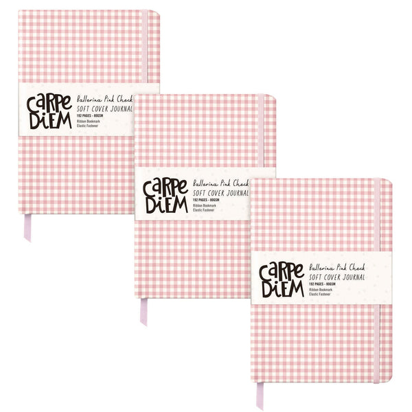 PUKKA PAD® Soft Cover Journal, Medium/College Rule, Pink/White Check Cover, (96) 8.3 x 5.2 Sheets, 3/Pack (PUK9371CD) Pack of 3