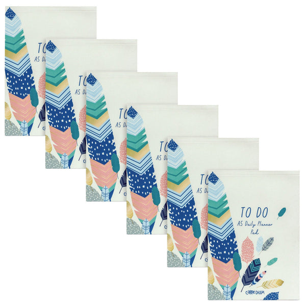 Daily Planner, Feathers, 8.27 x 5.83, Blue/Cream/Pink Cover, 2-Month, Undated, 6/Pack (PUK9218CD) Pack of 6