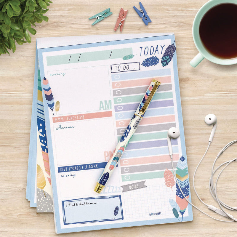 Daily Planner, Feathers, 8.27 x 5.83, Blue/Cream/Pink Cover, 2-Month, Undated, 6/Pack (PUK9218CD) Pack of 6