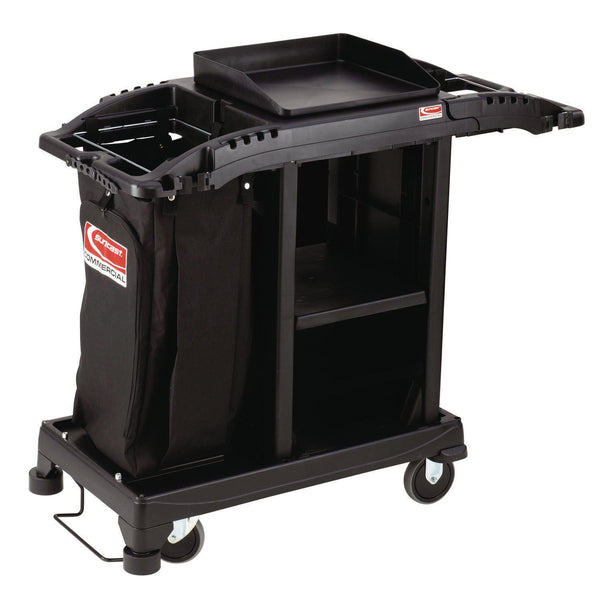 Suncast Commercial® Compact Standard Housekeeping Cart, Plastic, 1 Shelf, 23.25" x 53.18" x 46.57", Black (SUAHKCCT100) Each