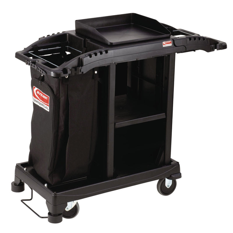 Suncast Commercial® Compact Standard Housekeeping Cart, Plastic, 1 Shelf, 23.25" x 53.18" x 46.57", Black (SUAHKCCT100) Each