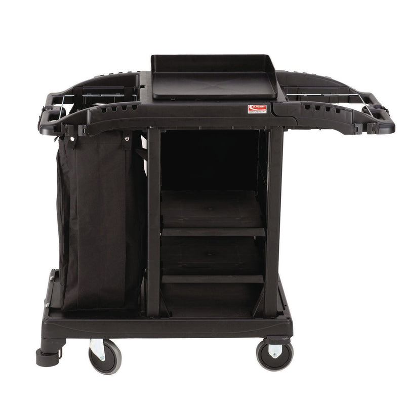 Suncast Commercial® Compact Standard Housekeeping Cart, Plastic, 1 Shelf, 23.25" x 53.18" x 46.57", Black (SUAHKCCT100) Each
