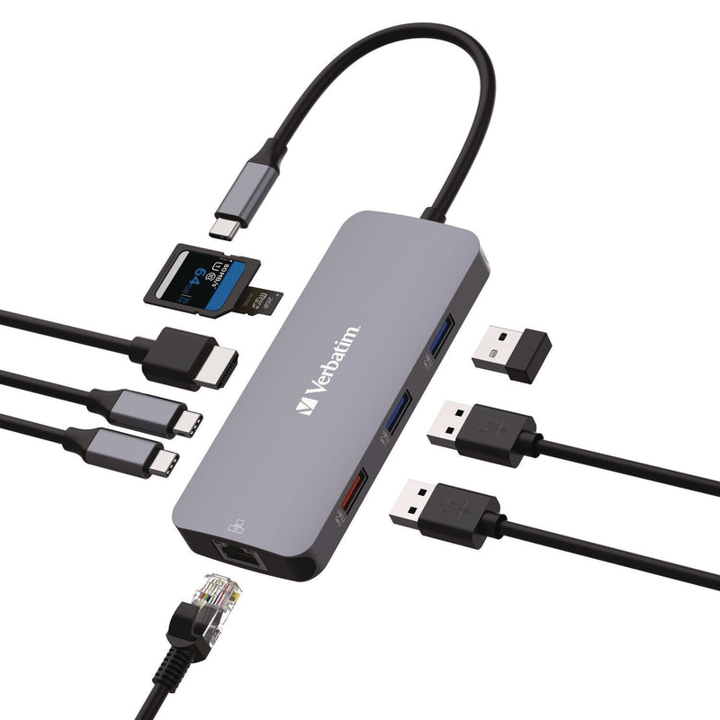 Verbatim® USB-C Pro Multiport Hub9 Port, Gray (VER32152) Each