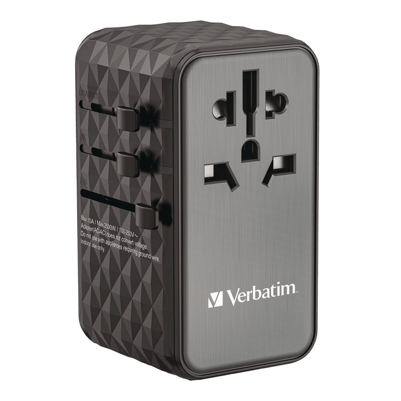 Verbatim® UTA-06 Gan III Universal Travel Adapter, (2) USB-A/(2) USB-C/Quick Charge 4+ (VER32121) Each