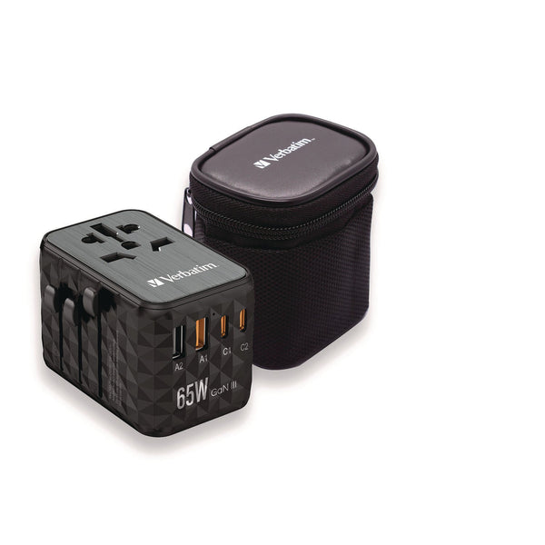 Verbatim® UTA-05 Gan III Universal Travel Adapter, (2) USB-A/(2) USB-C/Quick Charge 4+ (VER32120) Each