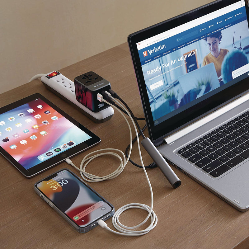 Verbatim® UTA-07 Universal Travel Adapter, (3) USB-A, (3) USB-C (VER32122) Each