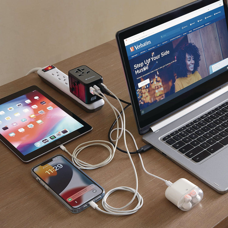 Verbatim® UTA-08 Universal Travel Adapter, (3) USB-A/(3) USB-C (VER32123) Each