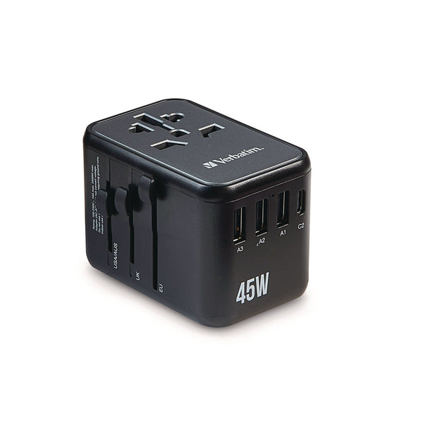 Verbatim® UTA-08 Universal Travel Adapter, (3) USB-A/(3) USB-C (VER32123) Each