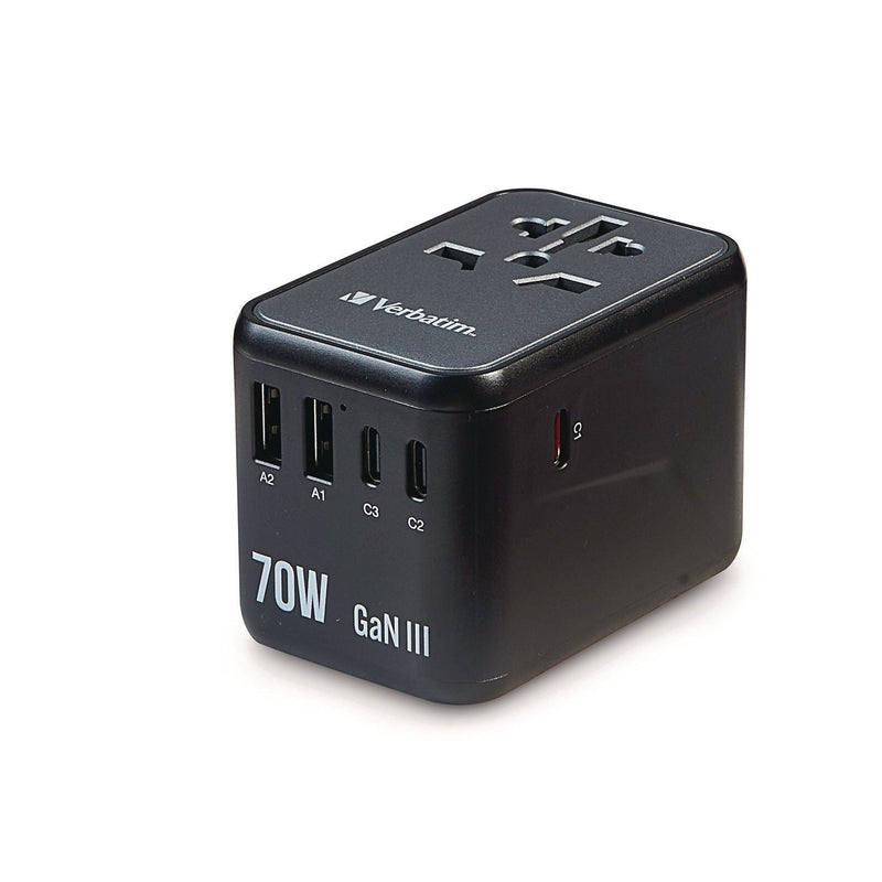 Verbatim® UTA-09 Gan III Universal Travel Adapter, (2) USB-A/(2) USB-C/USB-C with Power Delivery 3.0 (VER32124) Each