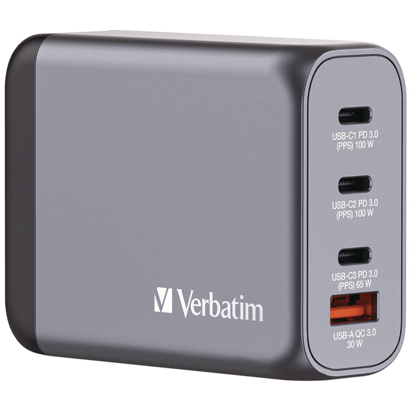 Verbatim® 100 W 4-Port GaN Wall Charger, Black/Gray (VER32202) Each