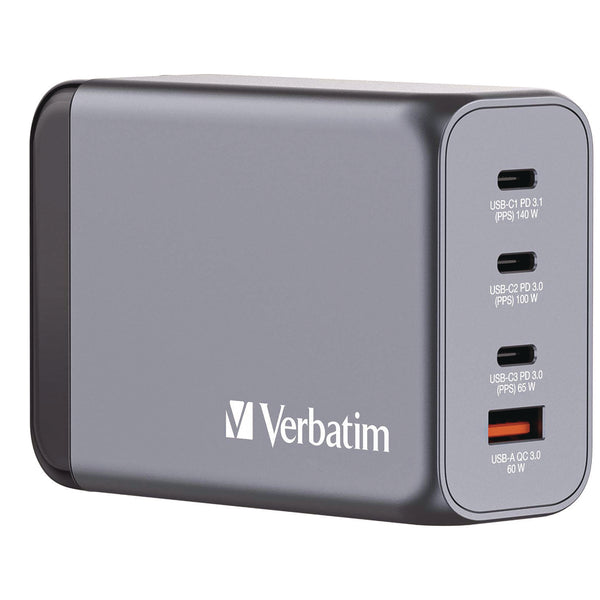 Verbatim® 240 W 4-Port GaN Wall Charger, Black/Gray (VER32205) Each