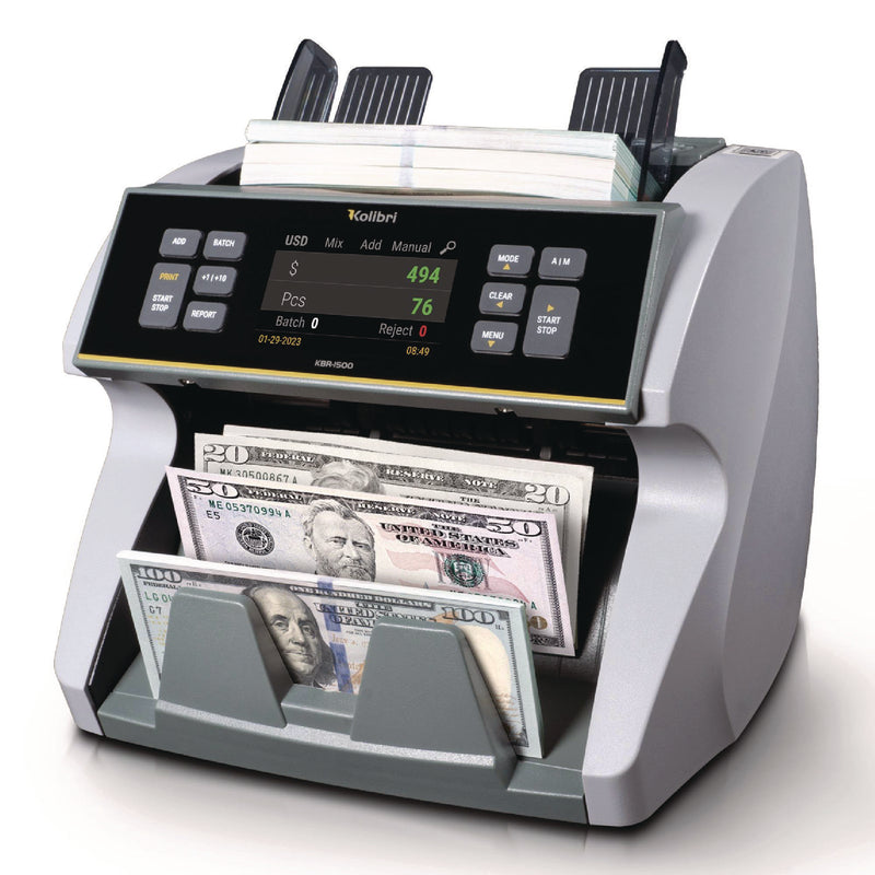 Kolibri KBR1500V2 Mixed Denomination Cash Counter, 1,200 Bills/min, 9.5 x 11 x 10.4, Gray (KIBKBR1500V2) Each