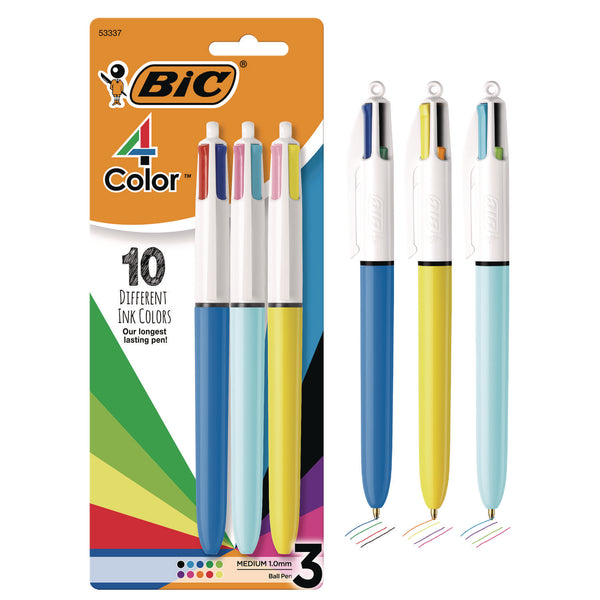 BIC® 4-Color Multi-Color Ballpoint Pen, Retractable, Medium 1 mm, Assorted Ink, Assorted Barrels, 3/Pack (BICMMXP31AST)