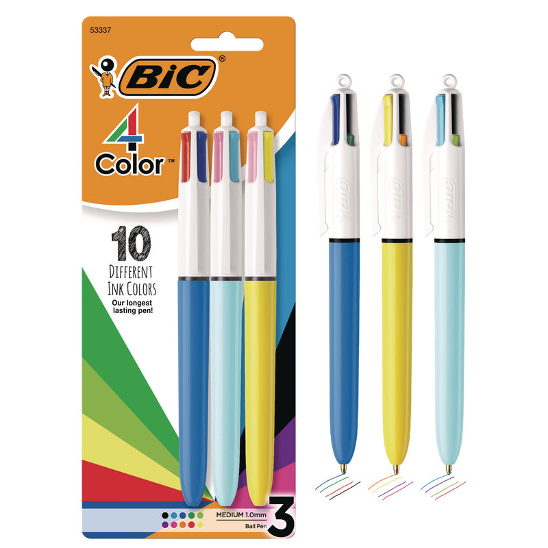 BIC® 4-Color Multi-Color Ballpoint Pen, Retractable, Medium 1 mm, Assorted Ink, Assorted Barrels, 3/Pack (BICMMXP31AST) Pack of 3