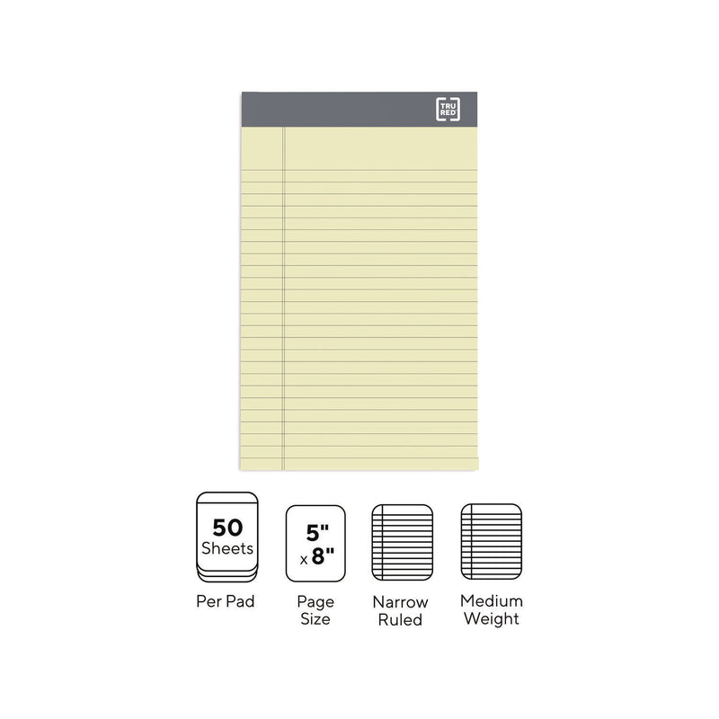 TRU RED™ Notepads, Narrow Rule, 50 Canary Yellow 5 x 8 Sheets, 6/Pack (TUDTR59899) Pack of 6