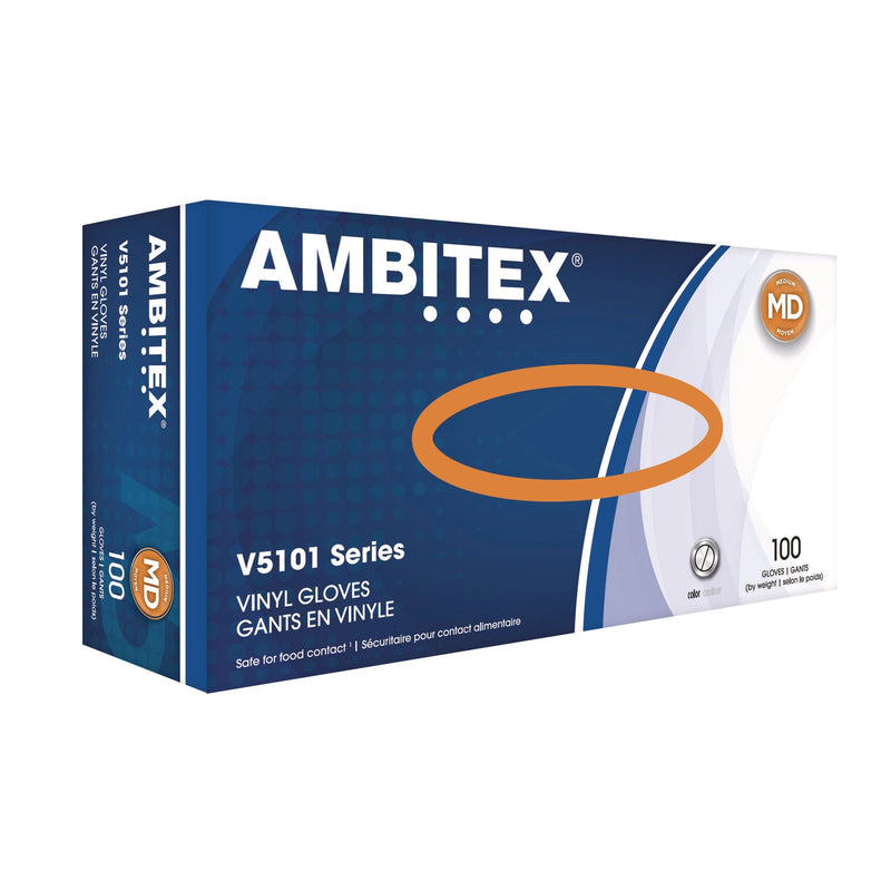 AMBITEX® V5101 Series Latex-Free Powdered Vinyl Gloves, 3 mil, Medium, Clear, 100/Box (TXIVMD5101) Box of 100