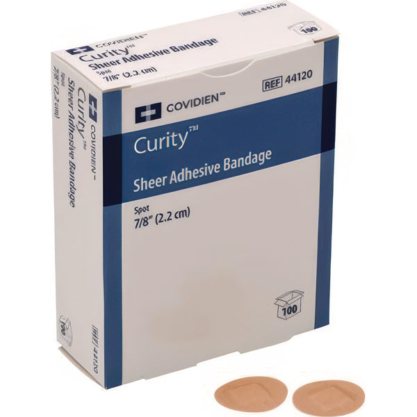 Curity Sheer Plastic Adhesive Bandages, Round Spot, 0.88 x 0.88, Clear, 100/Box (UMIKCFB0193LF) Box of 6