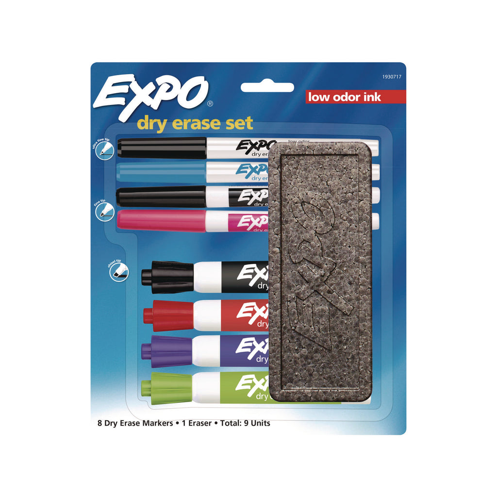 EXPO® LowOdor Dry Erase Marker Set, Assorted Tip Types, Assorted Colo