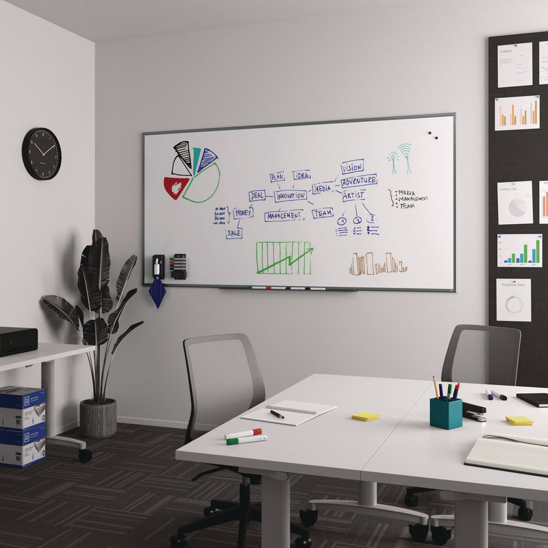 TRU RED™ Magnetic Steel Dry Erase Board, 48" x 96", White Surface, White Aluminum Frame (TUDTR61178) Each