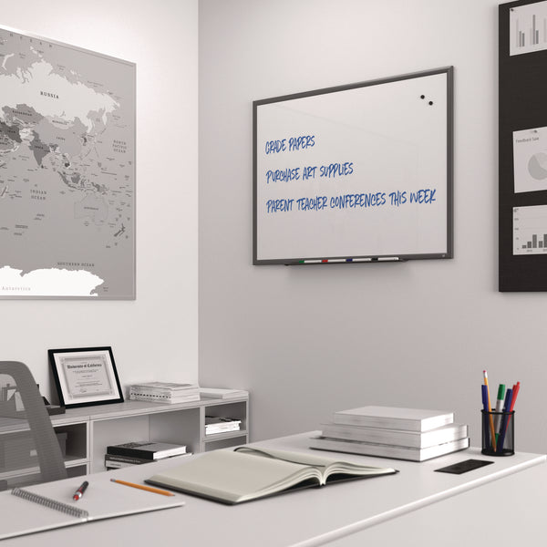 TRU RED™ Magnetic Porcelain Dry Erase Board, 48" x 36", White Surface, Gray/Natural Aluminum Frame (TUDTR61185) Each