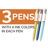 BIC® 4-Color Multi-Color Ballpoint Pen, Retractable, Medium 1 mm, Assorted Ink, Assorted Barrels, 3/Pack (BICMMXP31AST) Pack of 3