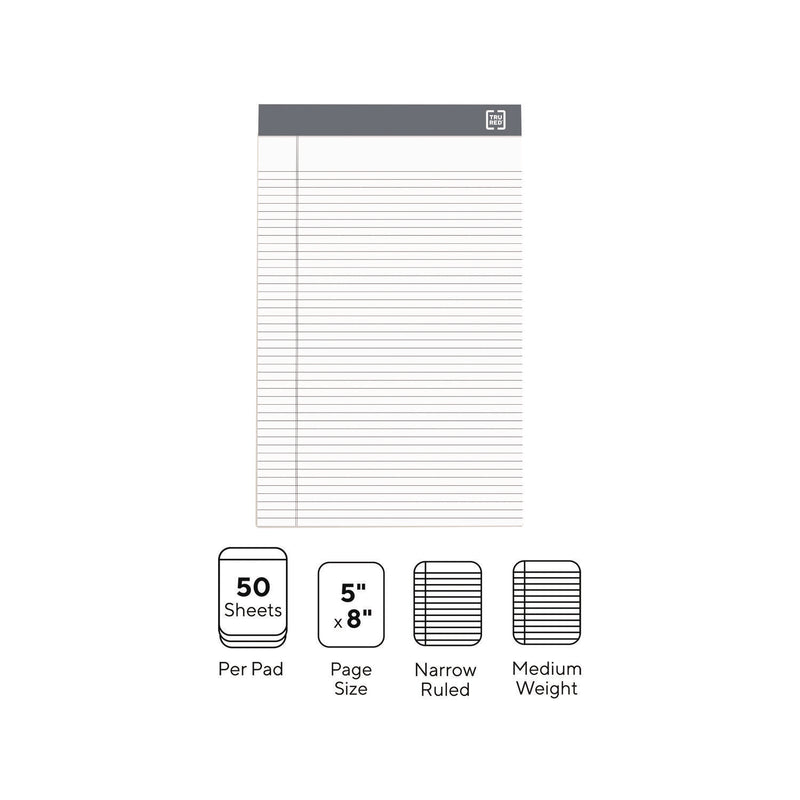 TRU RED™ Notepads, Narrow Rule, 50 White 5 x 8 Sheets, 6/Pack (TUDTR59900) Pack of 6