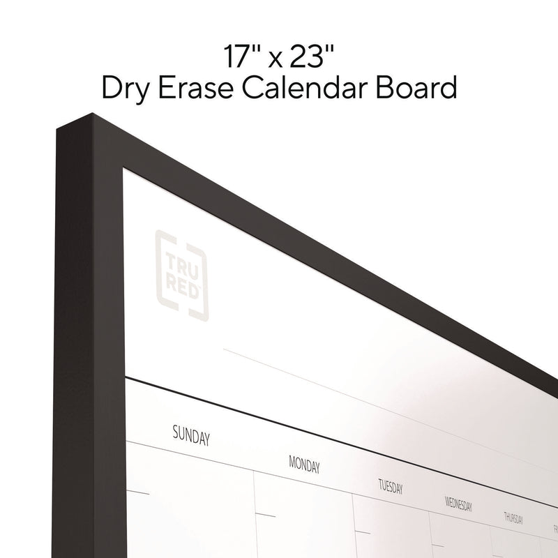 TRU RED™ Magnetic Steel Dry Erase Combo Board, Monthly Planning/Scheduling, 23" x 17", White/Natural Surface, Black Aluminum Frame (TUDTR61193) Each