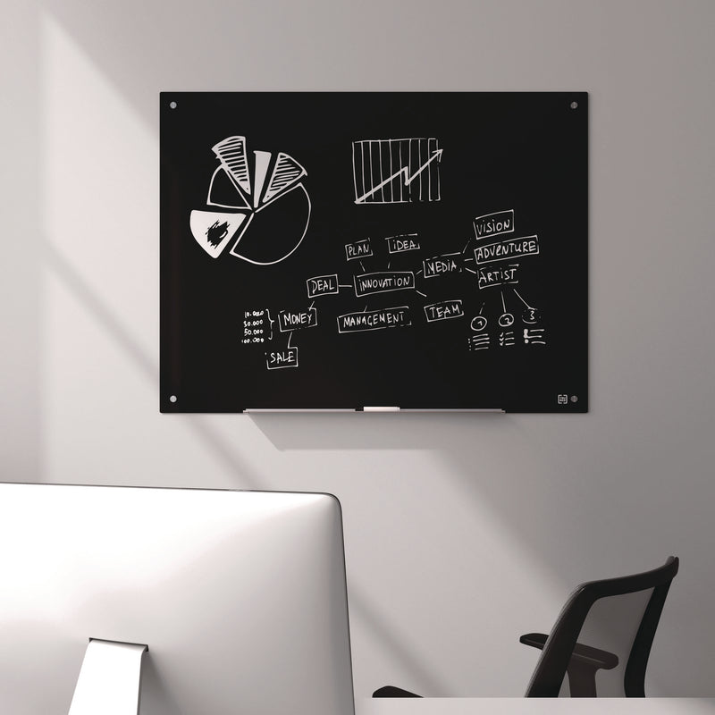 TRU RED™ Tempered Glass Dry Erase Board, 48" x 36", Black Surface (TUDTR61200) Each