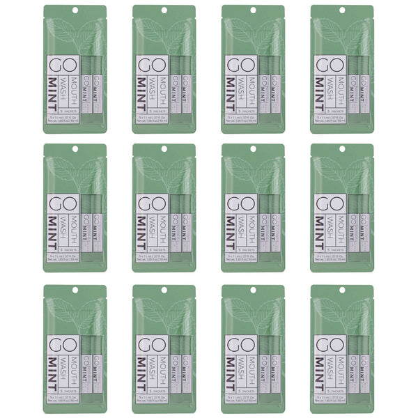 Go Mouthwash Individual Mouthwash Packets, Mint Flavor, 0.37 oz Packet, 5/Pack, 12 Packs/Box (GMHMW05) Box of 12