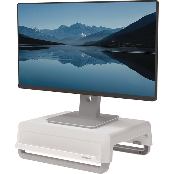 Fellowes® Breyta Monitor Stand, 13.94" x 11.97" x 3.25" to 6", White, Supports 33 lbs (FEL100098565)