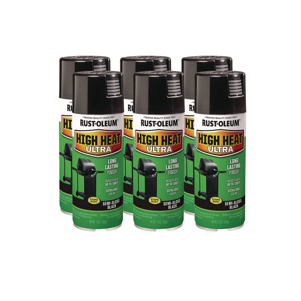 Rust-Oleum® High Heat Enamel Spray Paint, Semi-Gloss Black, 12 oz Aerosol Can, 6/Carton (RST241169) Case of 6