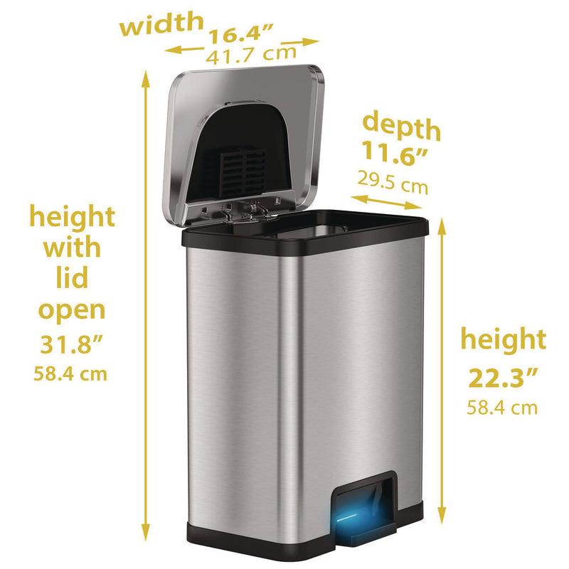 HLS Commercial® Step Pedal-Sensor Trash Can, 13 gal, Plastic/Stainless Steel, Silver/Black (HLMHLS13SB) Each
