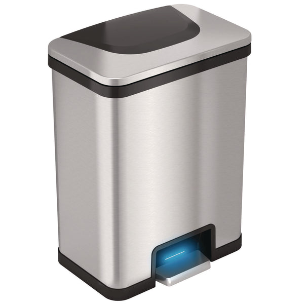 HLS Commercial® Step Pedal-Sensor Trash Can, 13 gal, Plastic/Stainless Steel, Silver/Black (HLMHLS13SB) Each