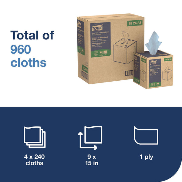 Tork® Low-Lint Cleaning Cloths, 1-Ply, 15 x 15, Blue, 240 Sheets, 4 Boxes/Carton (TRK192483)