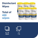 Tork® Disinfectant Wipe Canisters, 1-Ply, 7 x 7, Lemon, White, 75 Sheets/Canister, 6/Carton (TRK192820) Case of 6