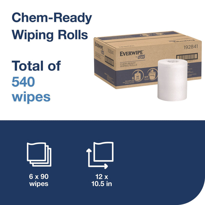 Tork® Chem-Ready Wiping Rolls, 1-Ply, 12 x 12, White, 90 Sheets, 6 Rolls/Carton (TRK192841) Case of 6